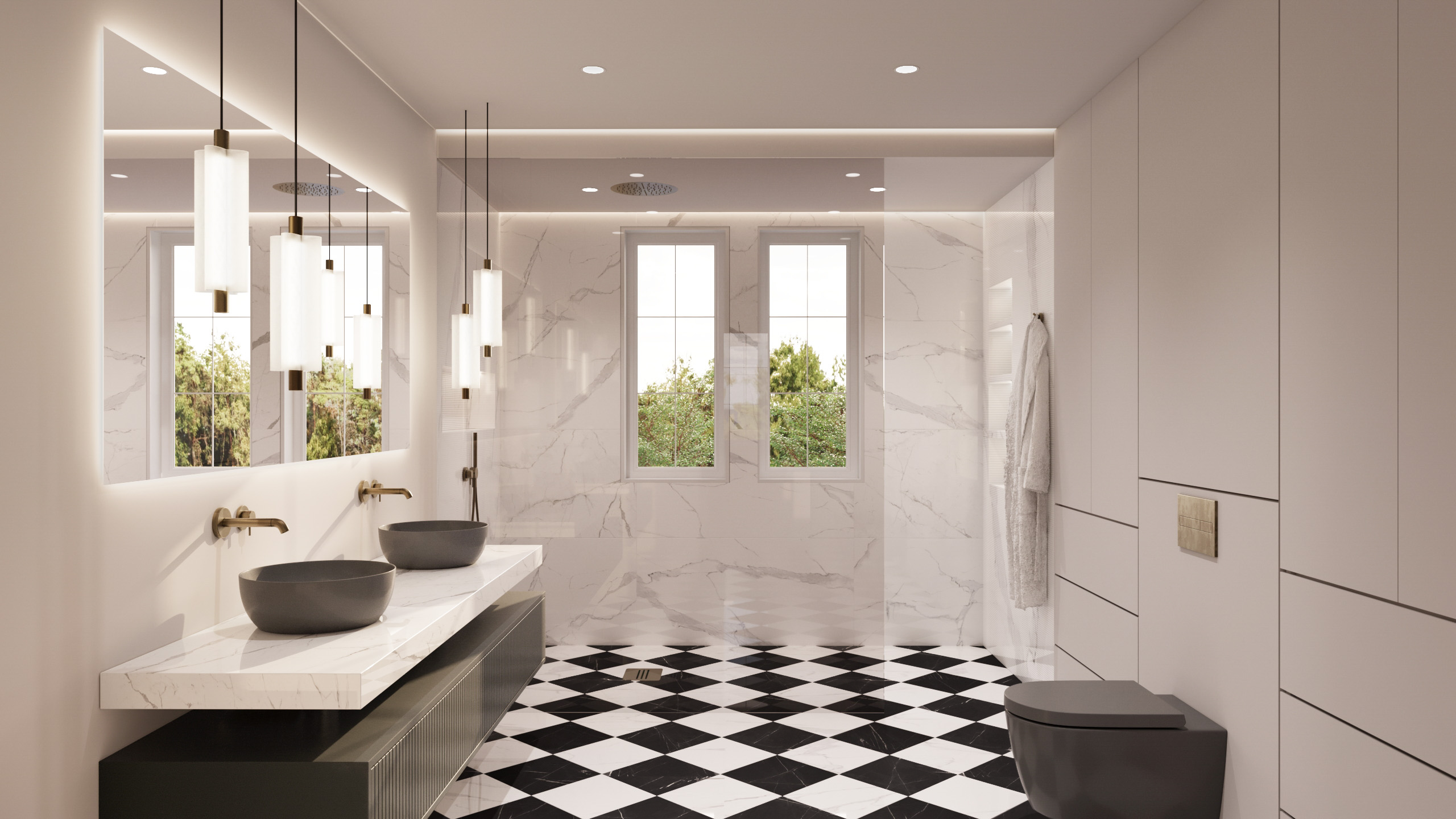bathroom with chequered floor