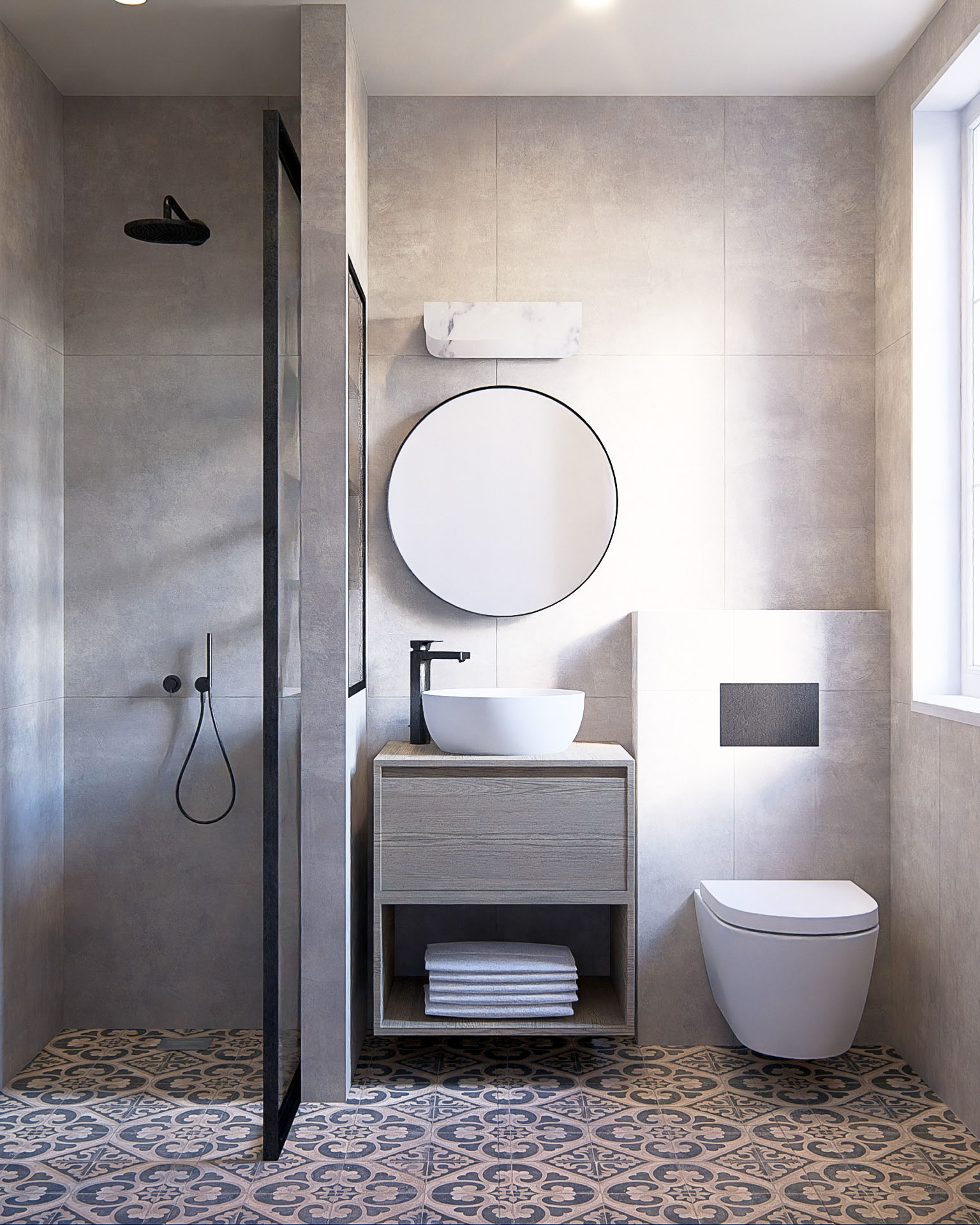 modern bathroom with shower and toilet