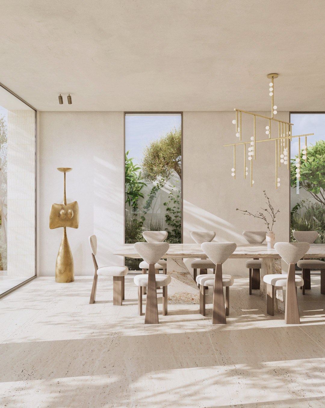 Bespoke joinery dining room with travertine table